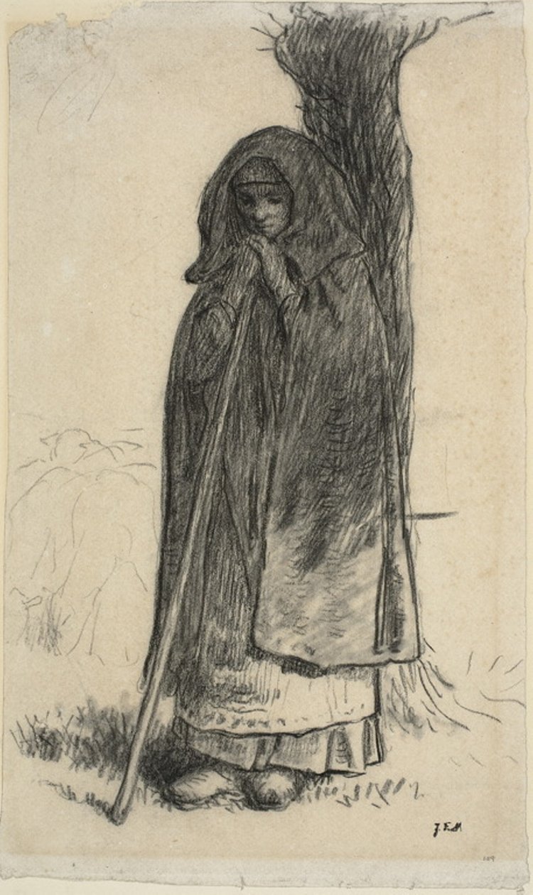 Bergère appuyée contre un arbre - Jean Francois Millet