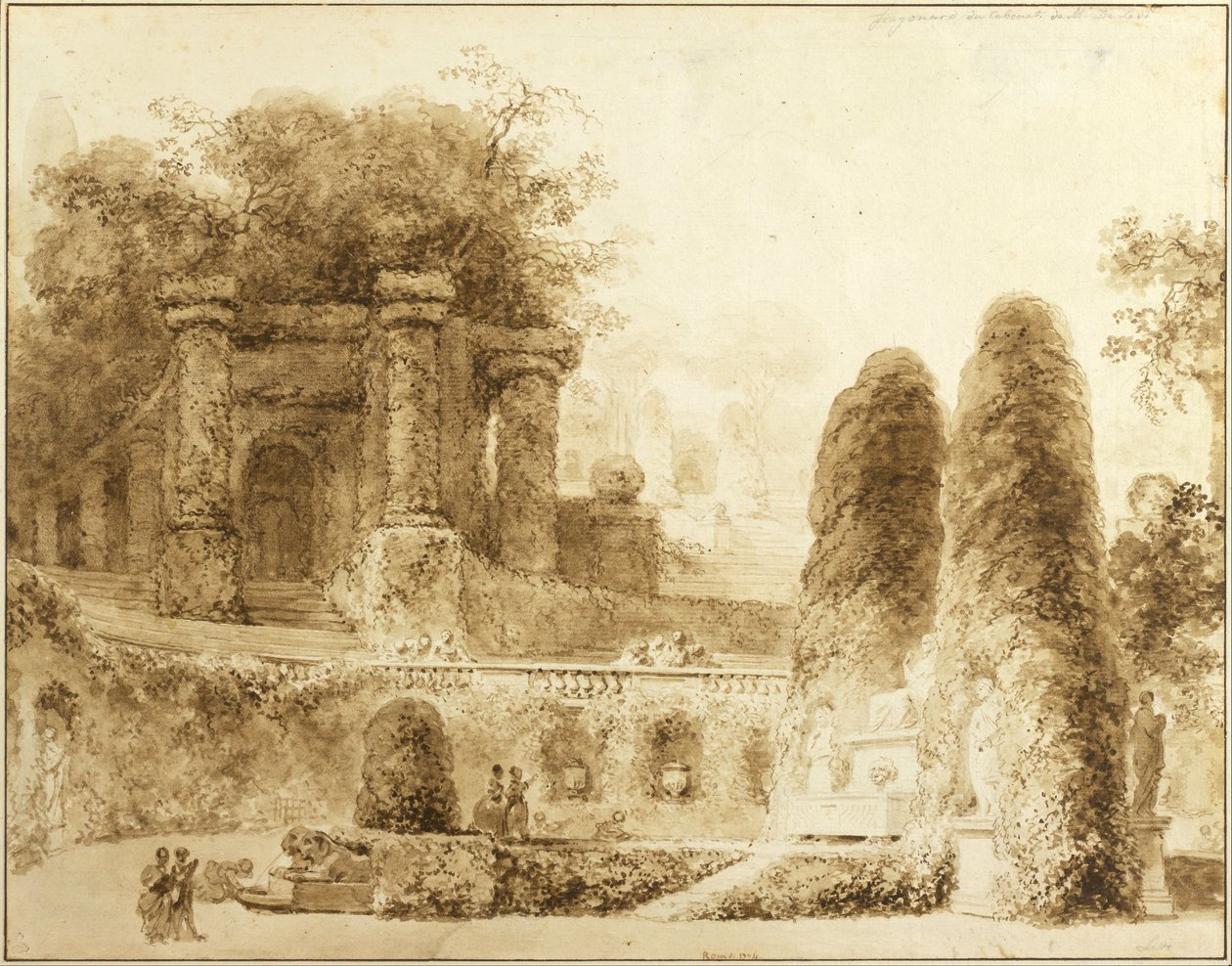 Parc romain avec fontaine - Jean Honore Fragonard