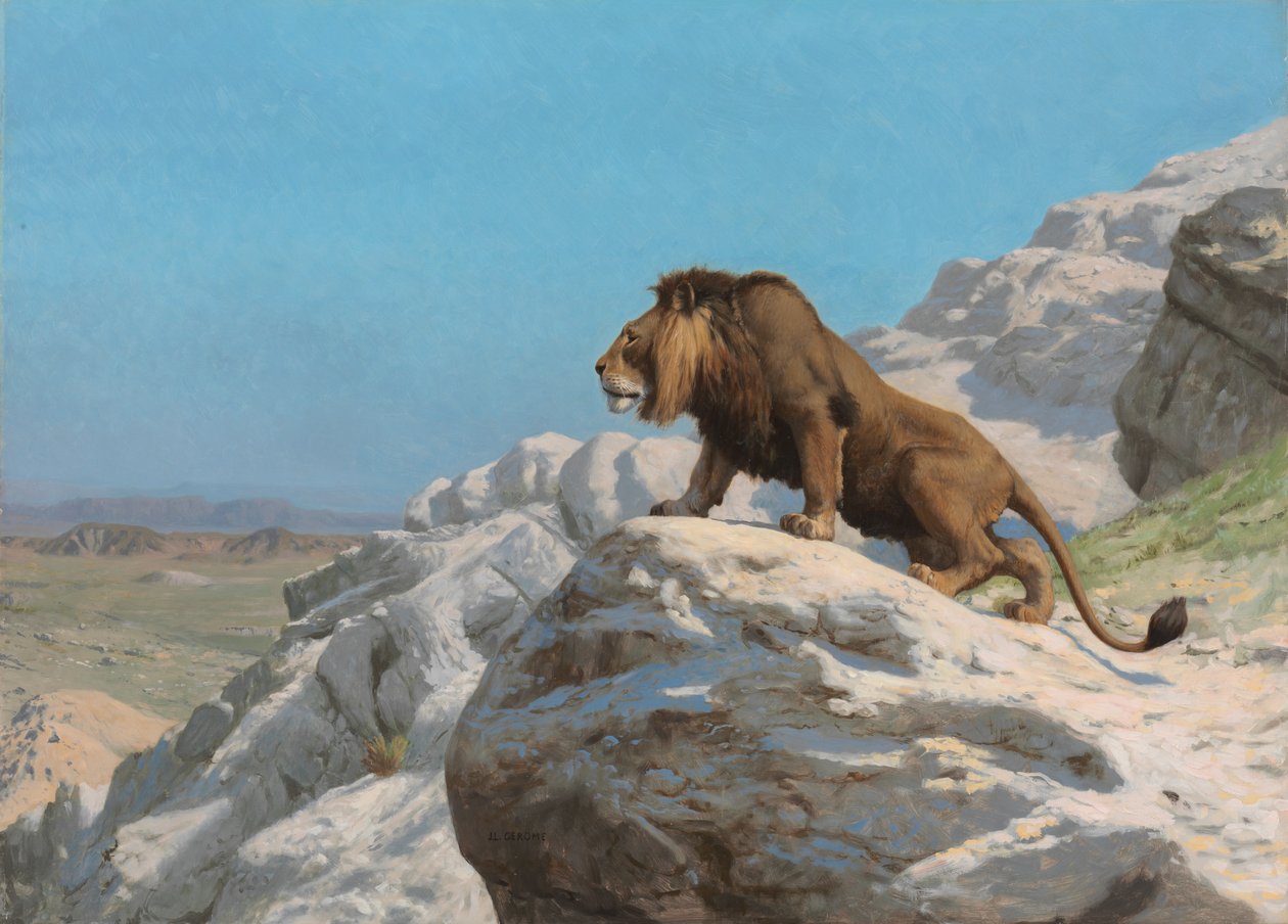 Lion en alerte - Jean Leon Gerome