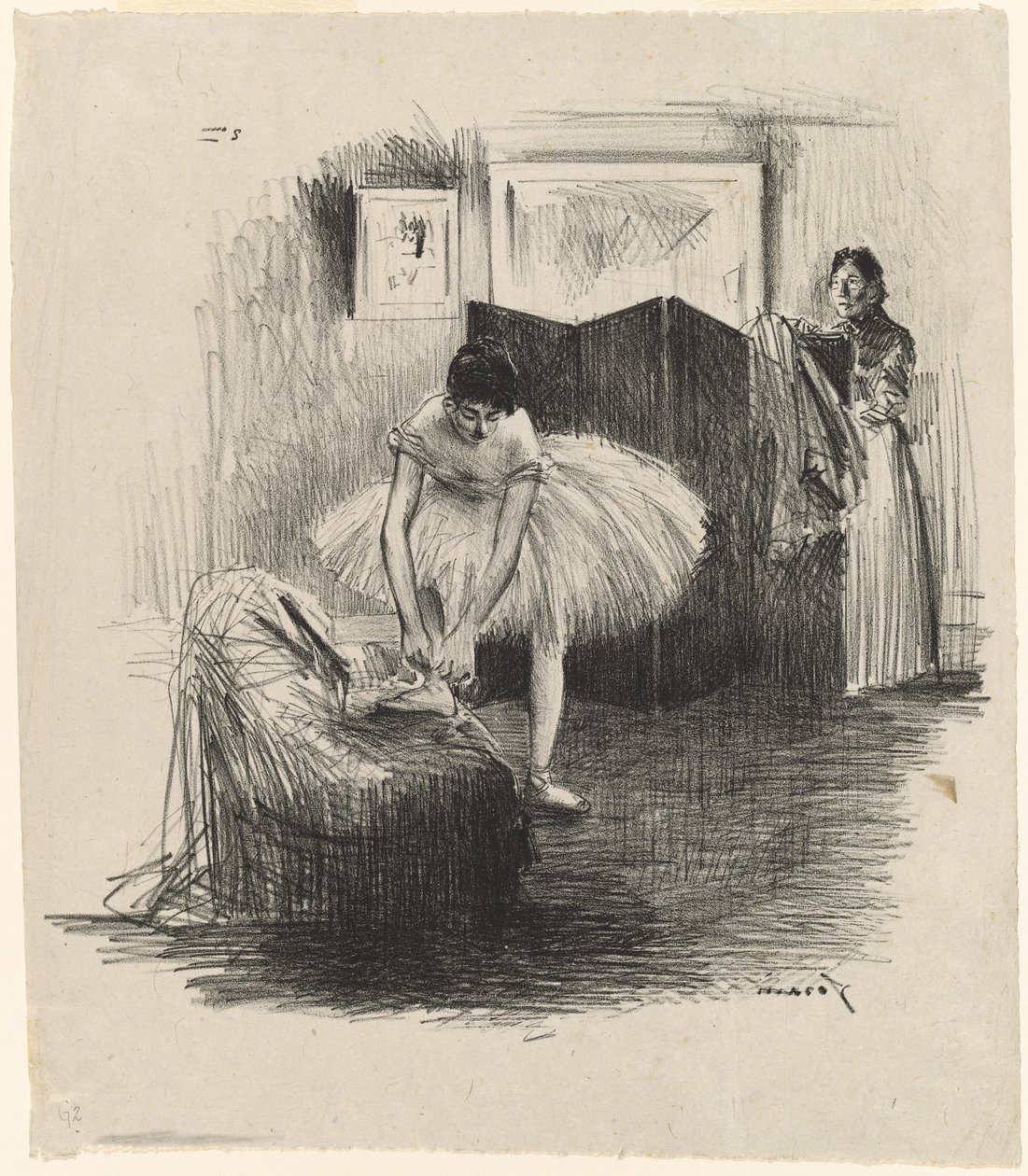 Danseuse attachant son chausson - Jean Louis Forain