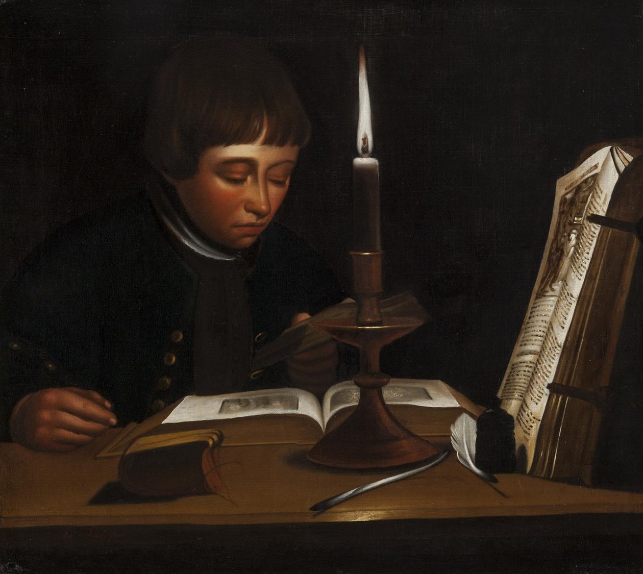 Garçon lisant à la lumière artificielle - Jens Juel