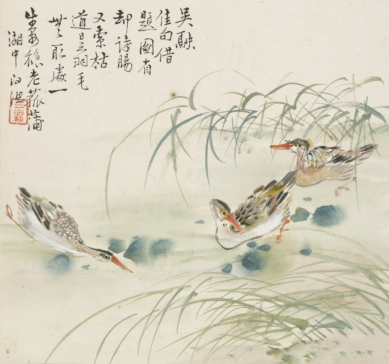 Trois canards nageant dans une piscine, 1857 - Jin Yuan
