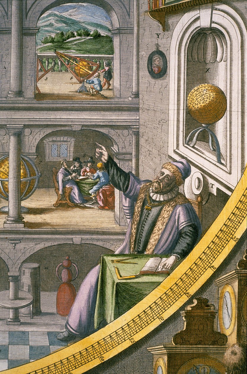 Tycho Brahe (1546-1601) à 40 ans, parmi ses instruments astronomiques, de l