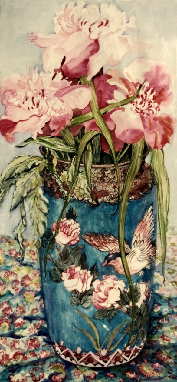 Pivoines dans un vase cloisonné - Joan Thewsey