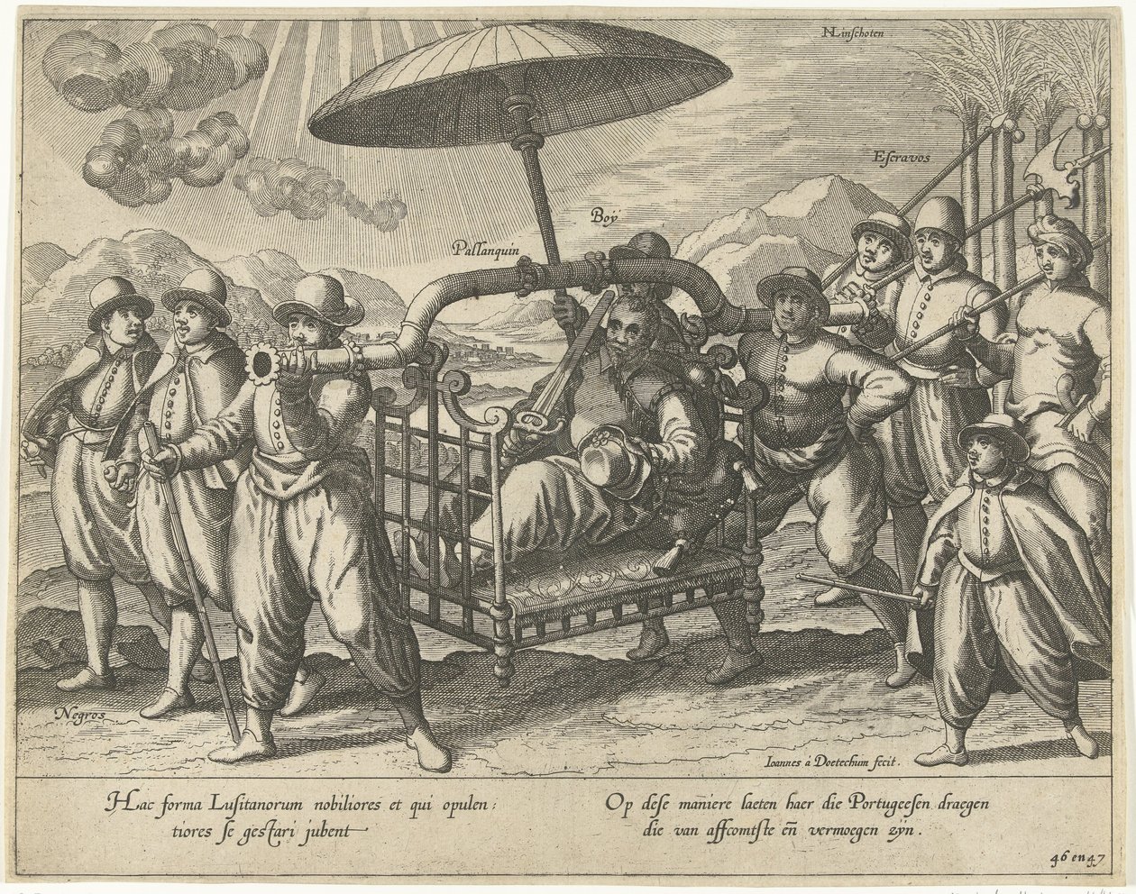 Portugais dans une chaise à porteurs - Joannes van Doetechum (I)