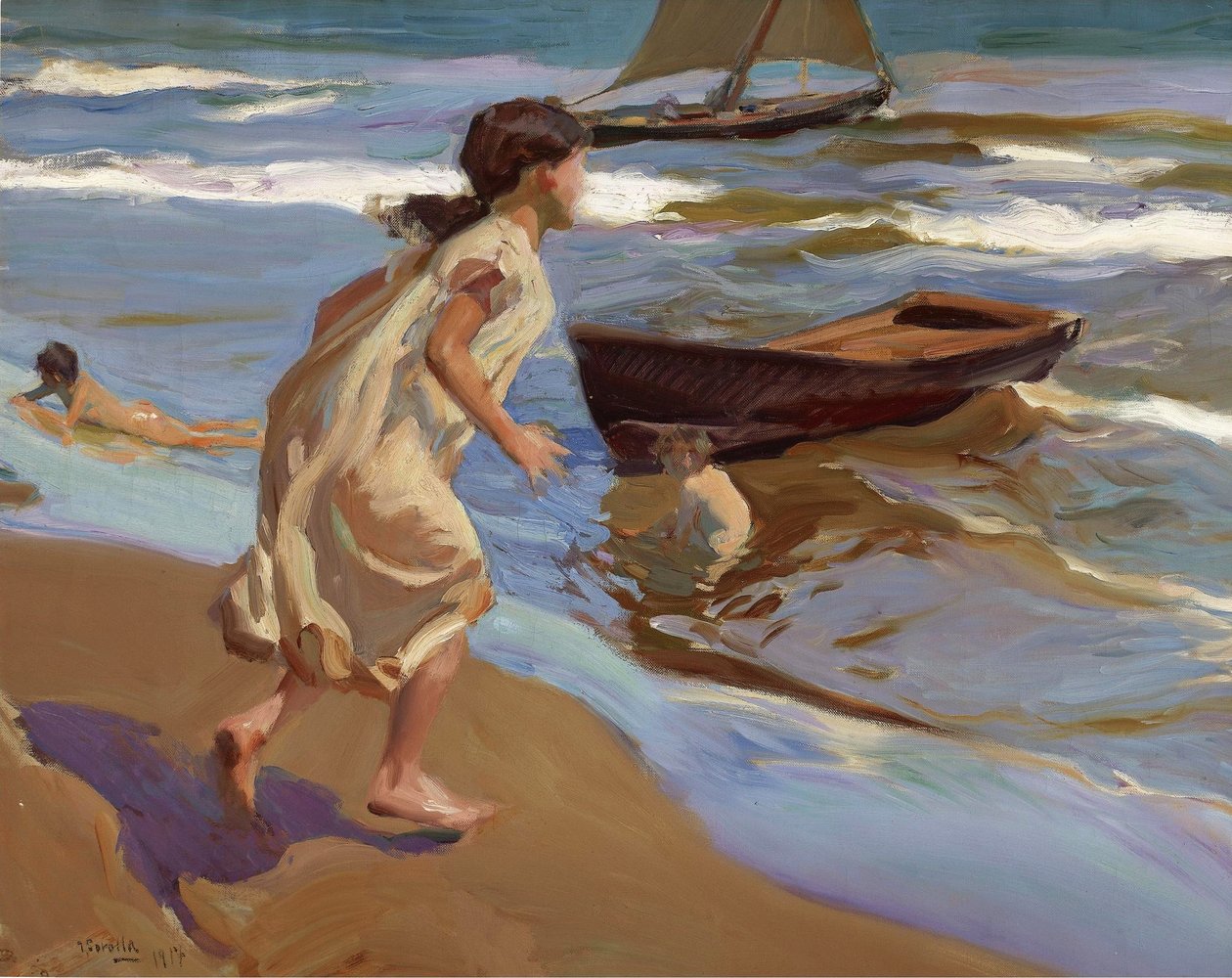 Fille entrant dans le bain - Joaquín Sorolla