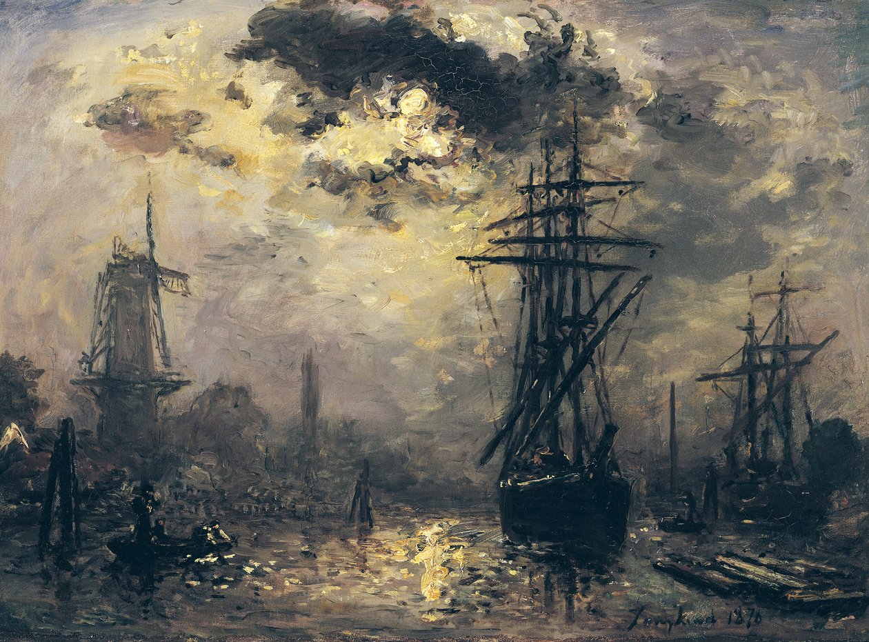 Vue du port, ou Les moulins à vent à Rotterdam, 1870 - Johan Barthold Jongkind