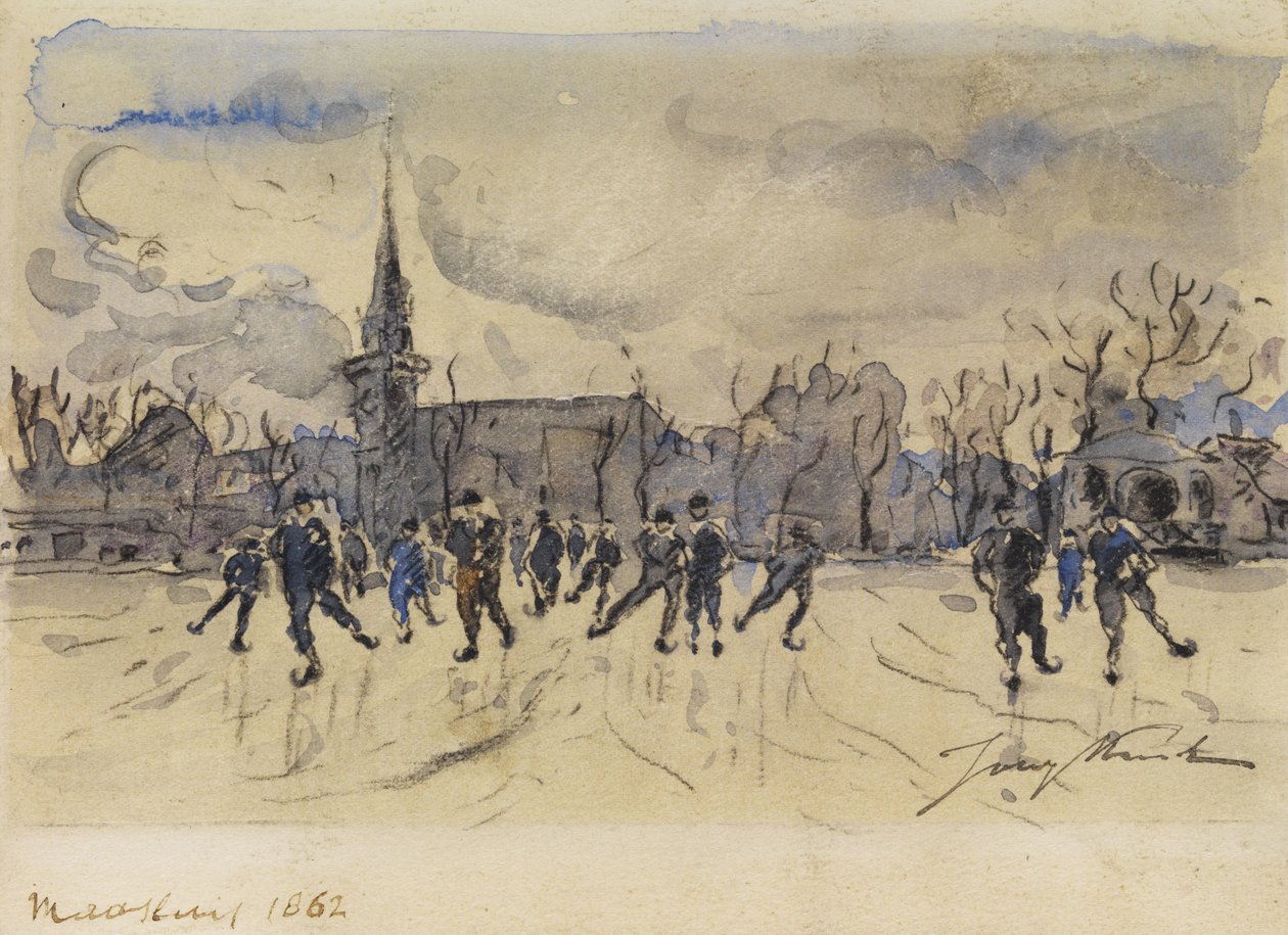 Johan Barthold Jongkind : Patineurs devant la silhouette d