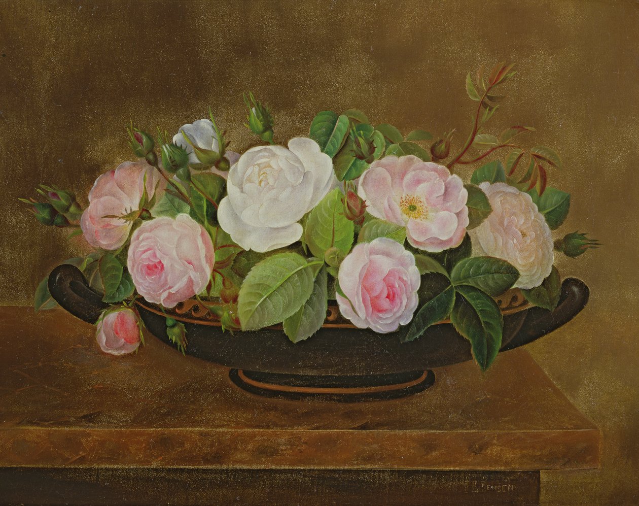 Bol de roses sur une corniche en marbre - Johan Laurents Jensen