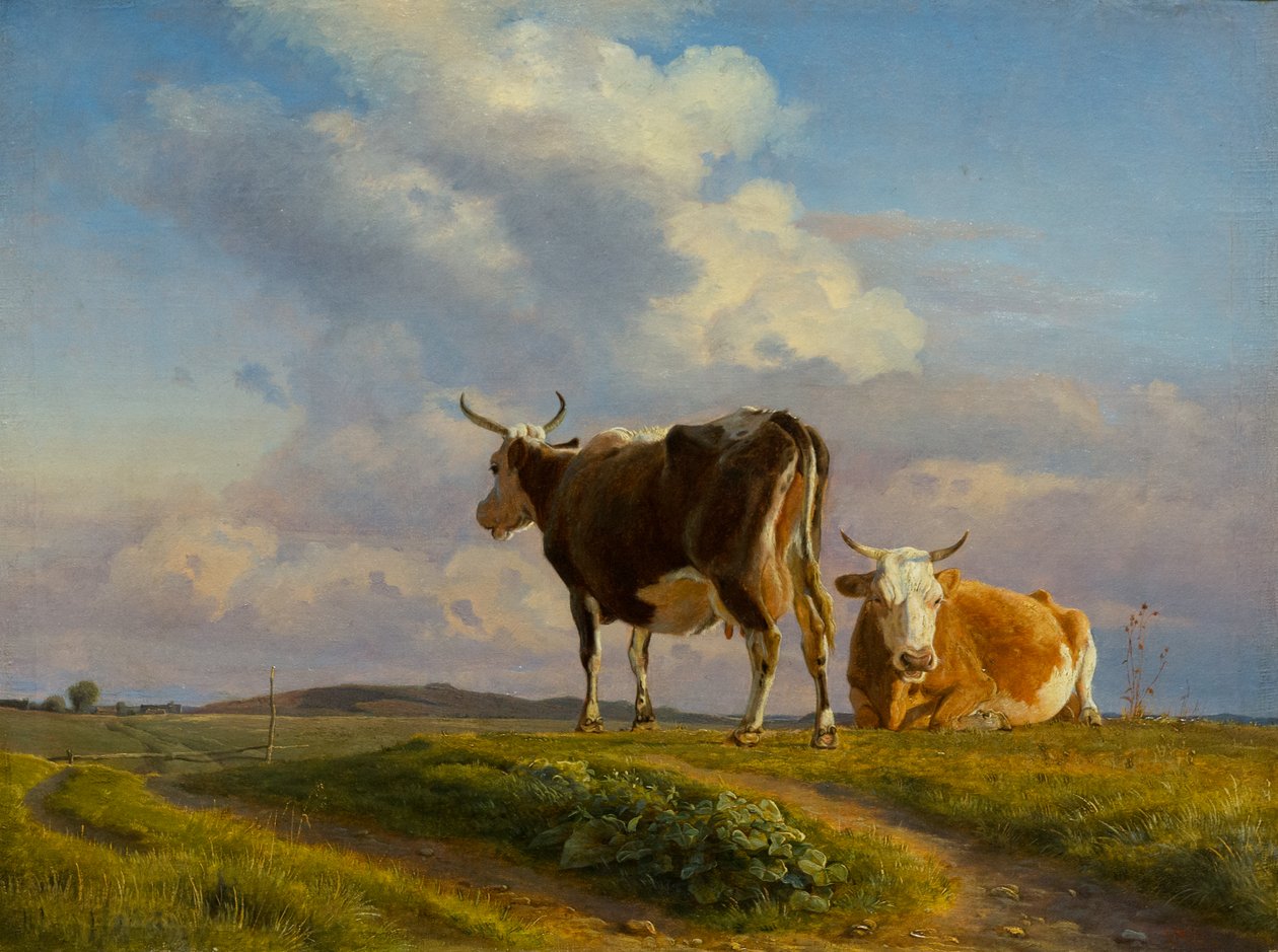 Deux vaches dans un champ ouvert - Johan Thomas Lundbye