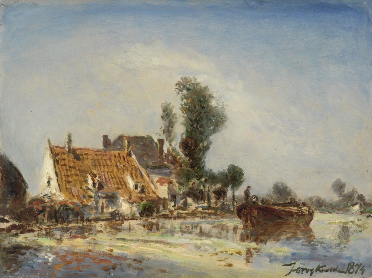 Maisons sur une voie navigable près de Crooswijk - Johan Barthold Jongkind