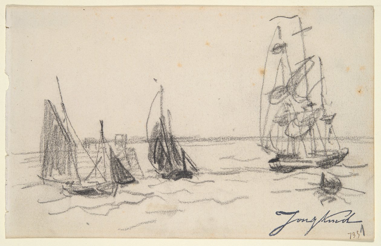 Petits voiliers et un trois-mâts - Johan Barthold Jongkind