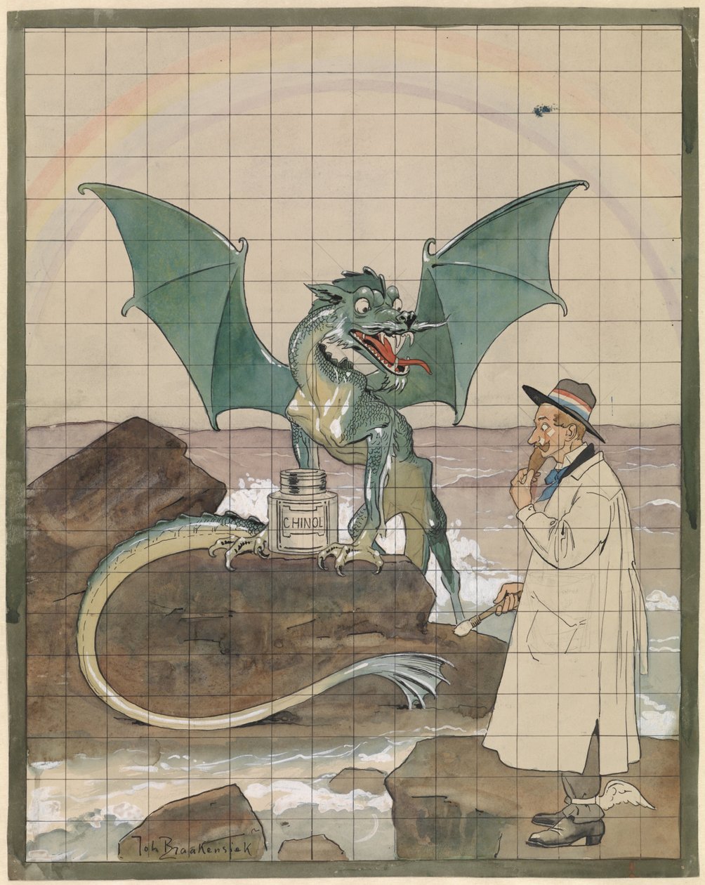 Artiste avec un dragon près d