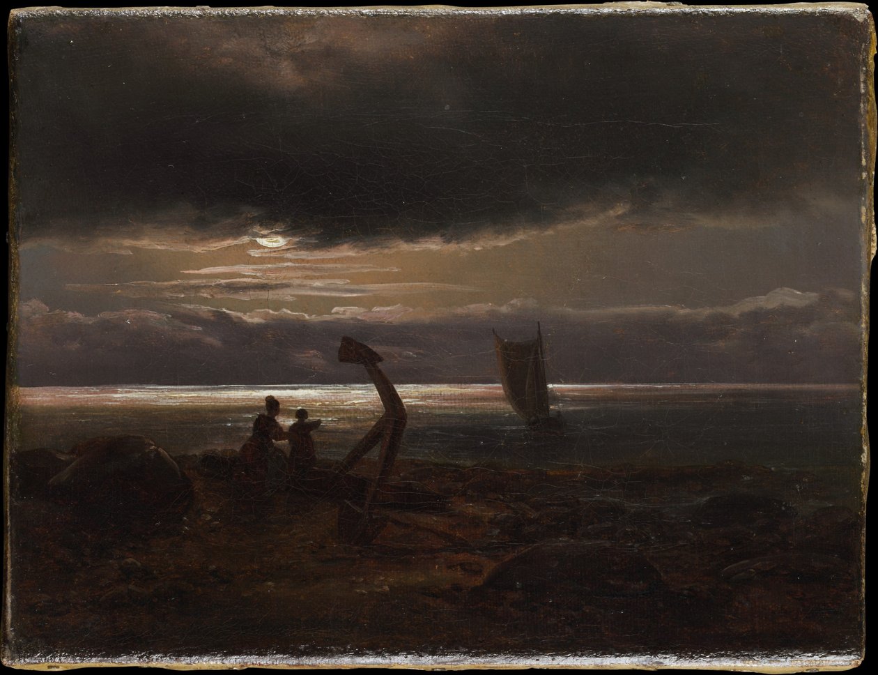 Mère et enfant au bord de la mer - Johan Christian Dahl