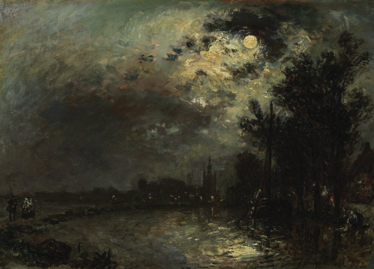 Vue sur Overschie au clair de lune - Johan Jongkind