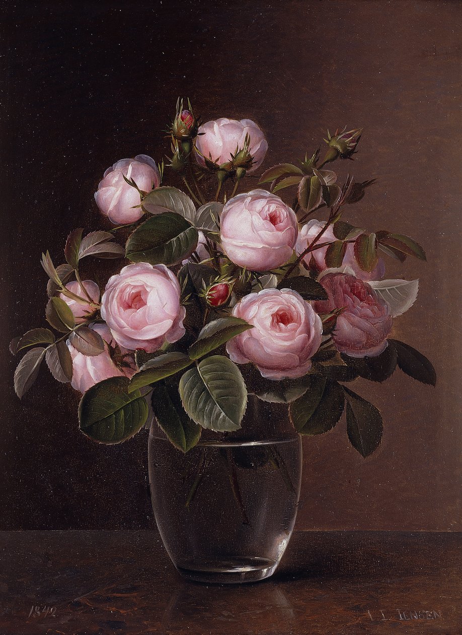 Roses dans un Vase en Verre, 1842 - Johan Laurents Jensen