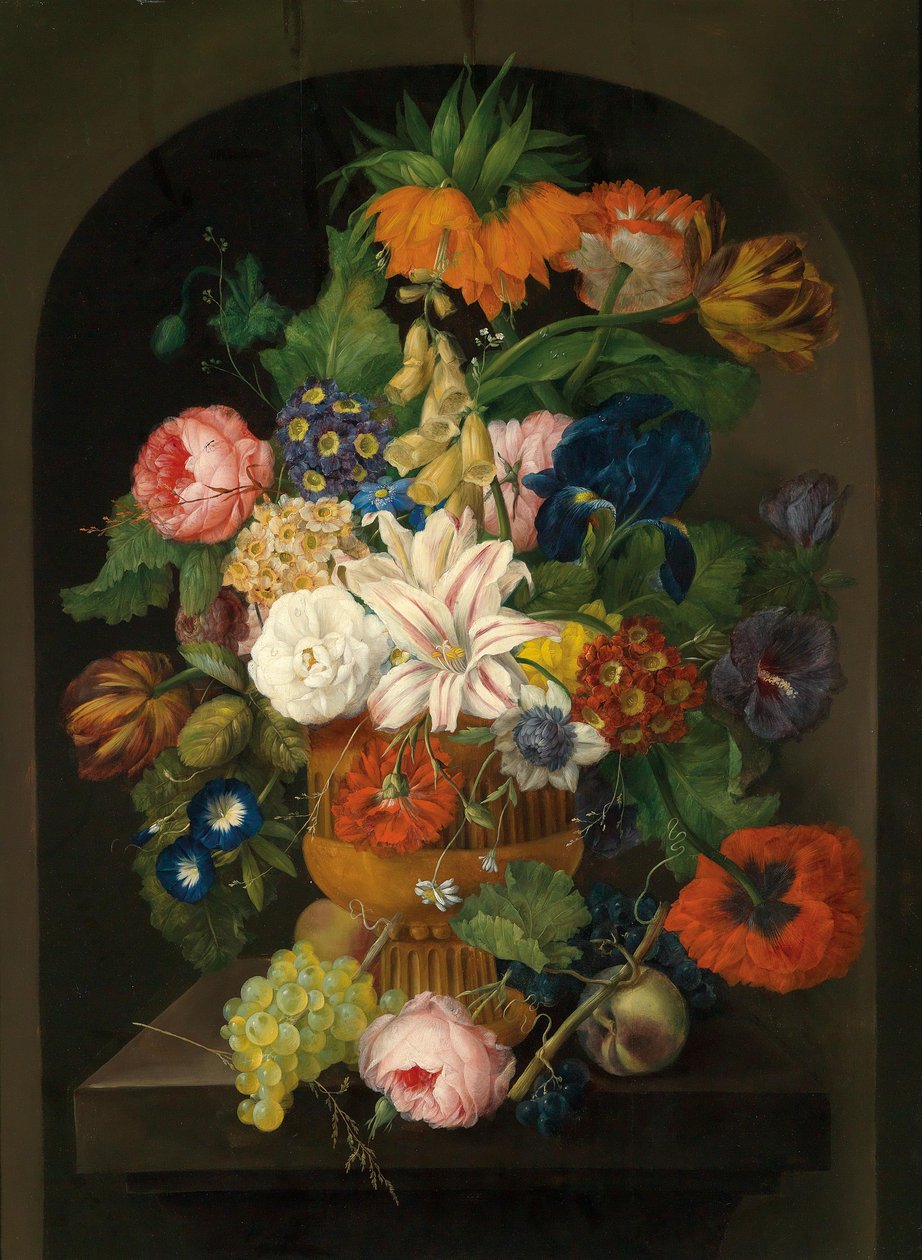 Nature morte de fleurs avec des raisins - Johann Baptist Drechsler