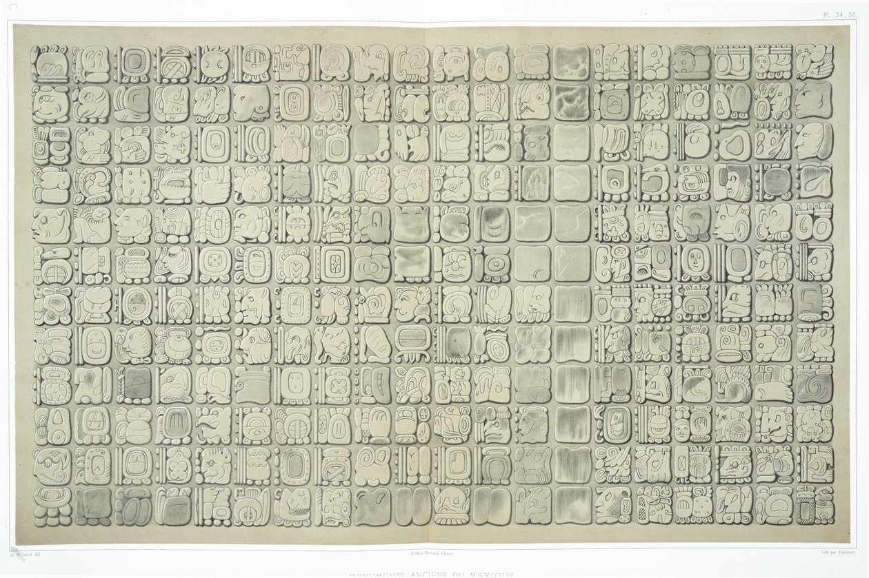 Grande plaque avec écriture idéographique du Temple des Inscriptions, Palenque, c.692, planches 34 et 35 de 