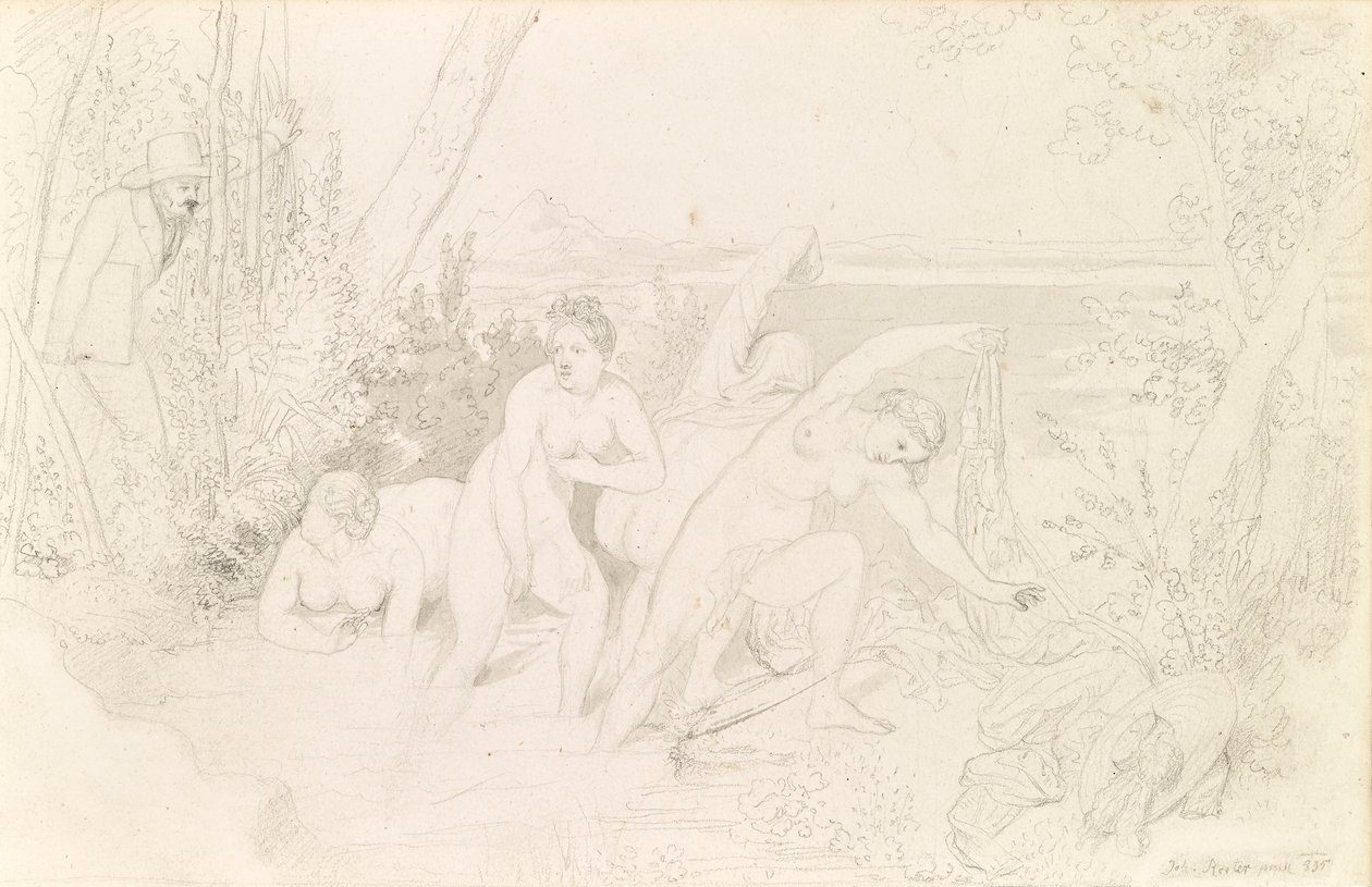 Peintre surprenant quatre baigneuses (recto) - Johann Baptist Reiter