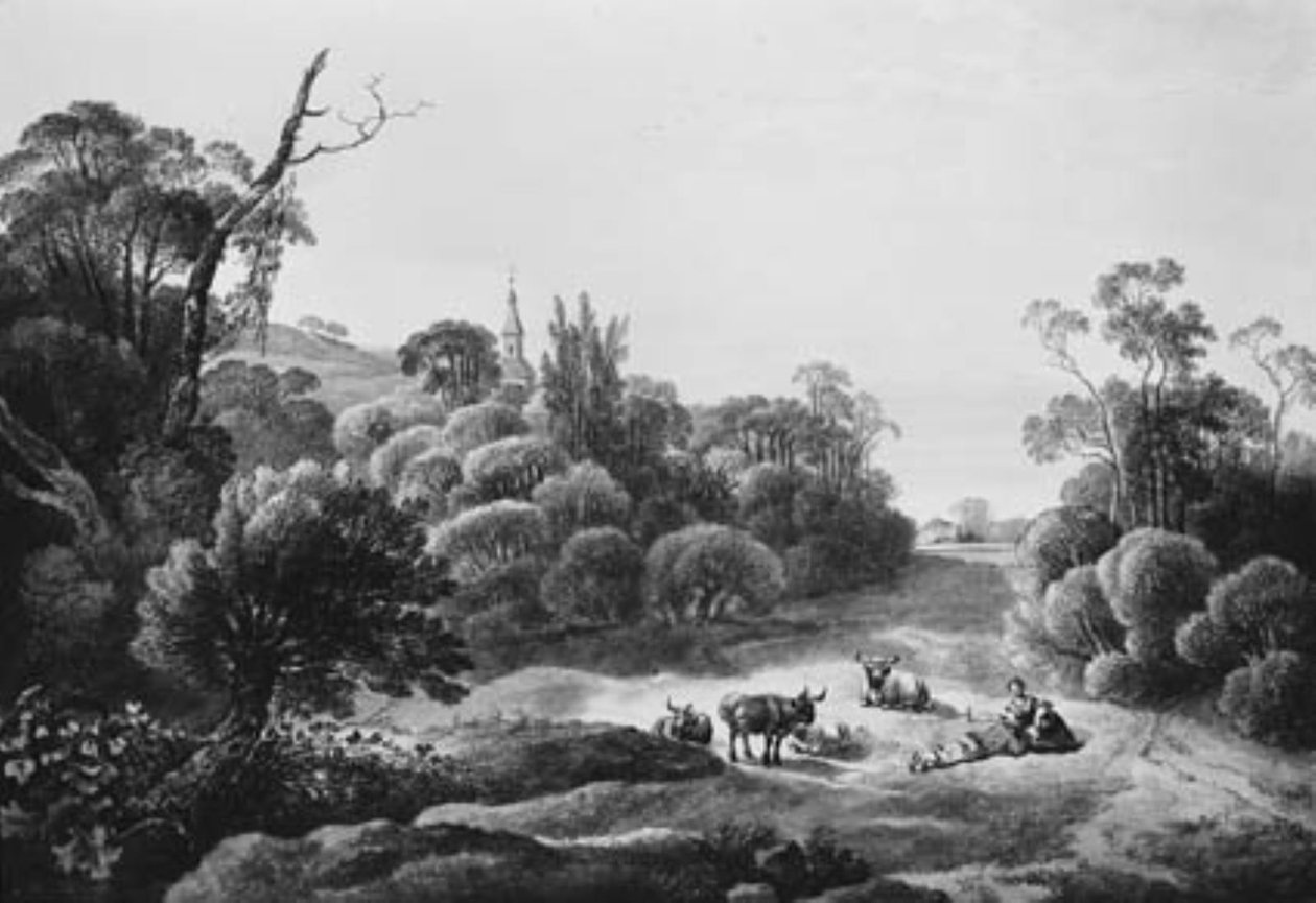 Paysage avec bétail et couple de bergers - Johann Christian Klengel