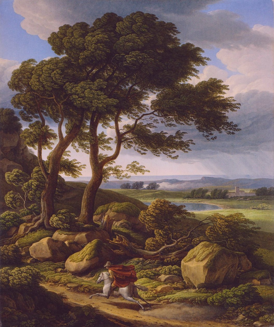 French : Paysage de tempête avec cavalier. - Johann Christian Reinhart