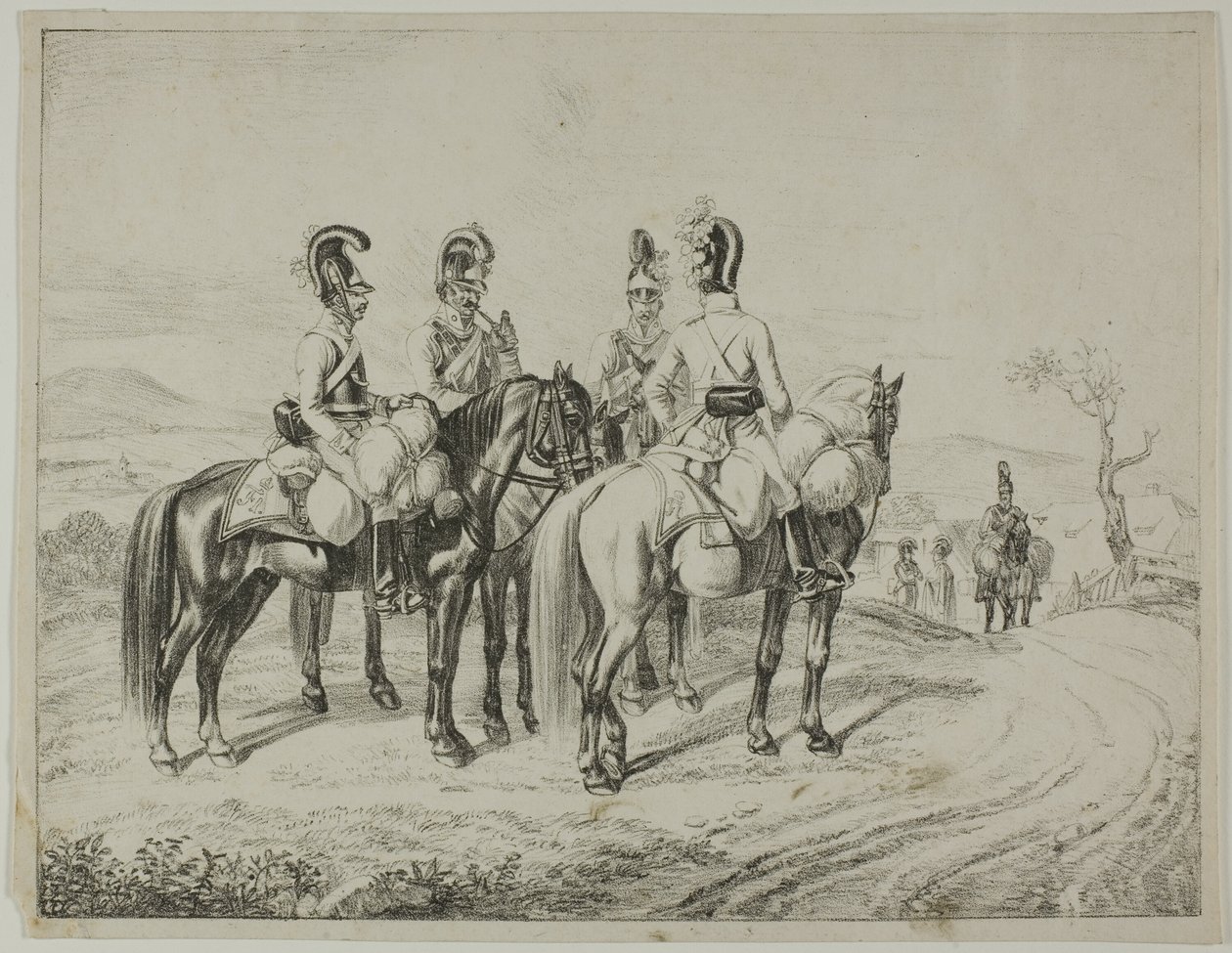Quatre cuirassiers sur une pente - Johann Christoph Erhard