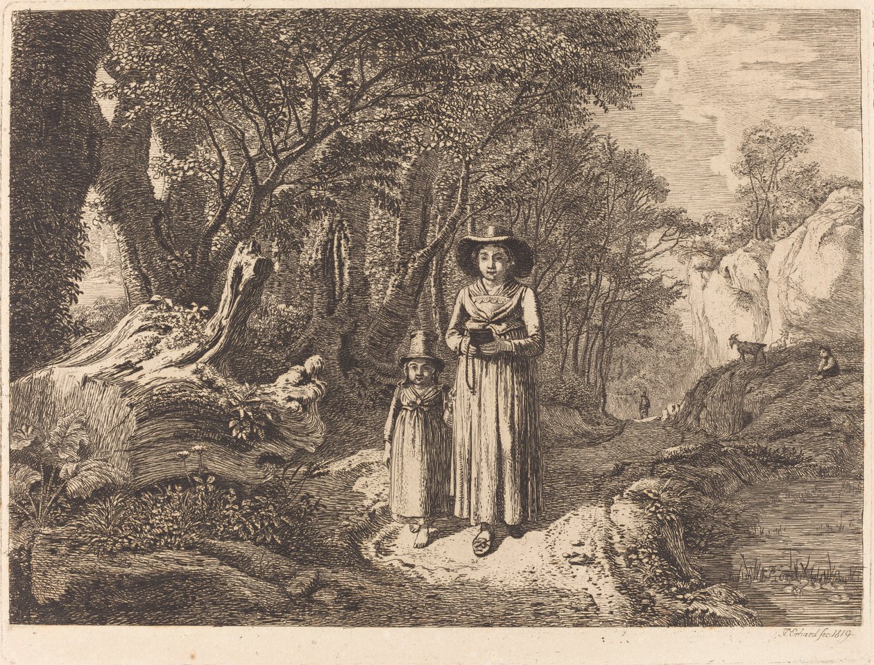 Femme et enfant marchant vers l