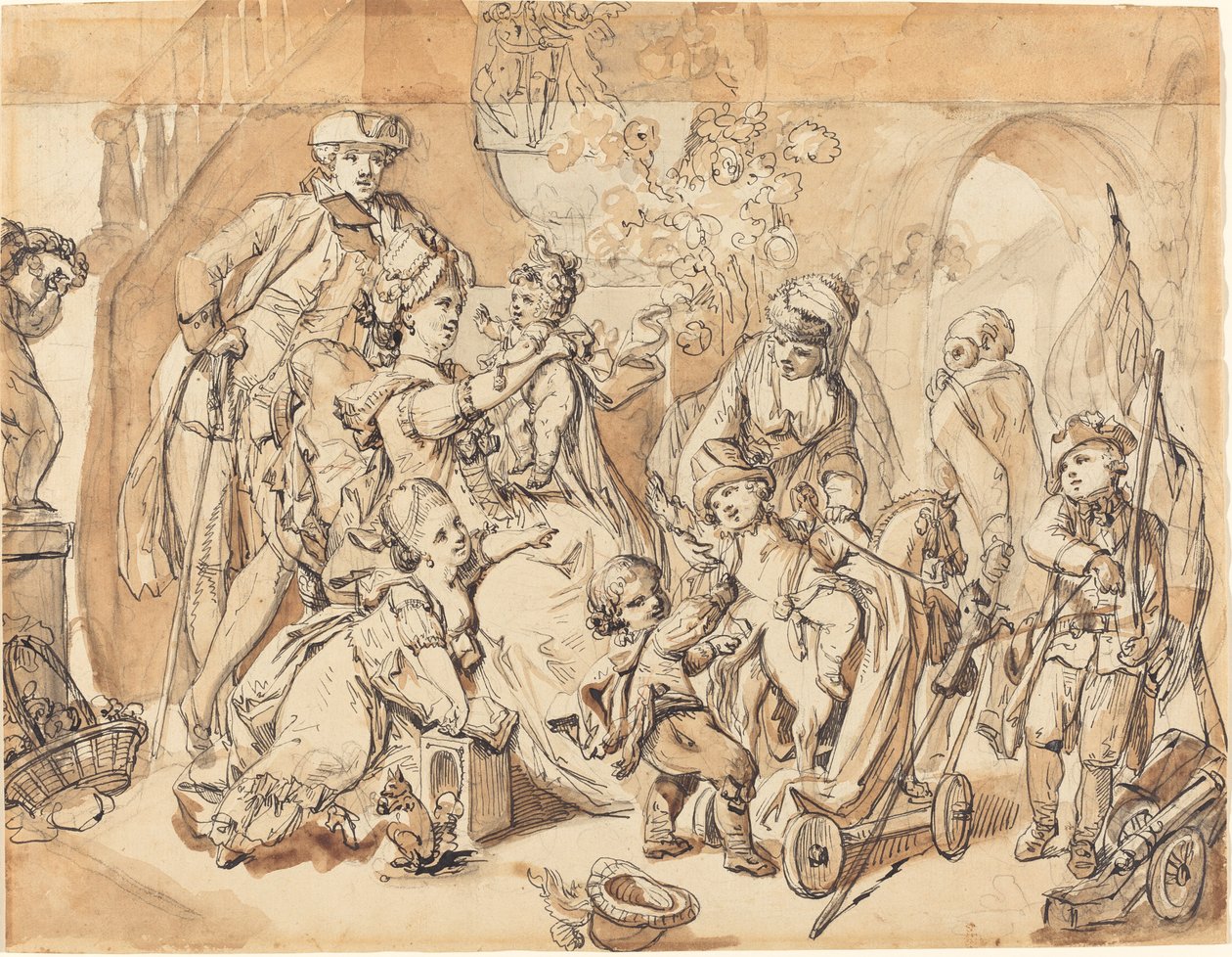 La famille heureuse avec des enfants jouant - Johann Eleazar Schenau