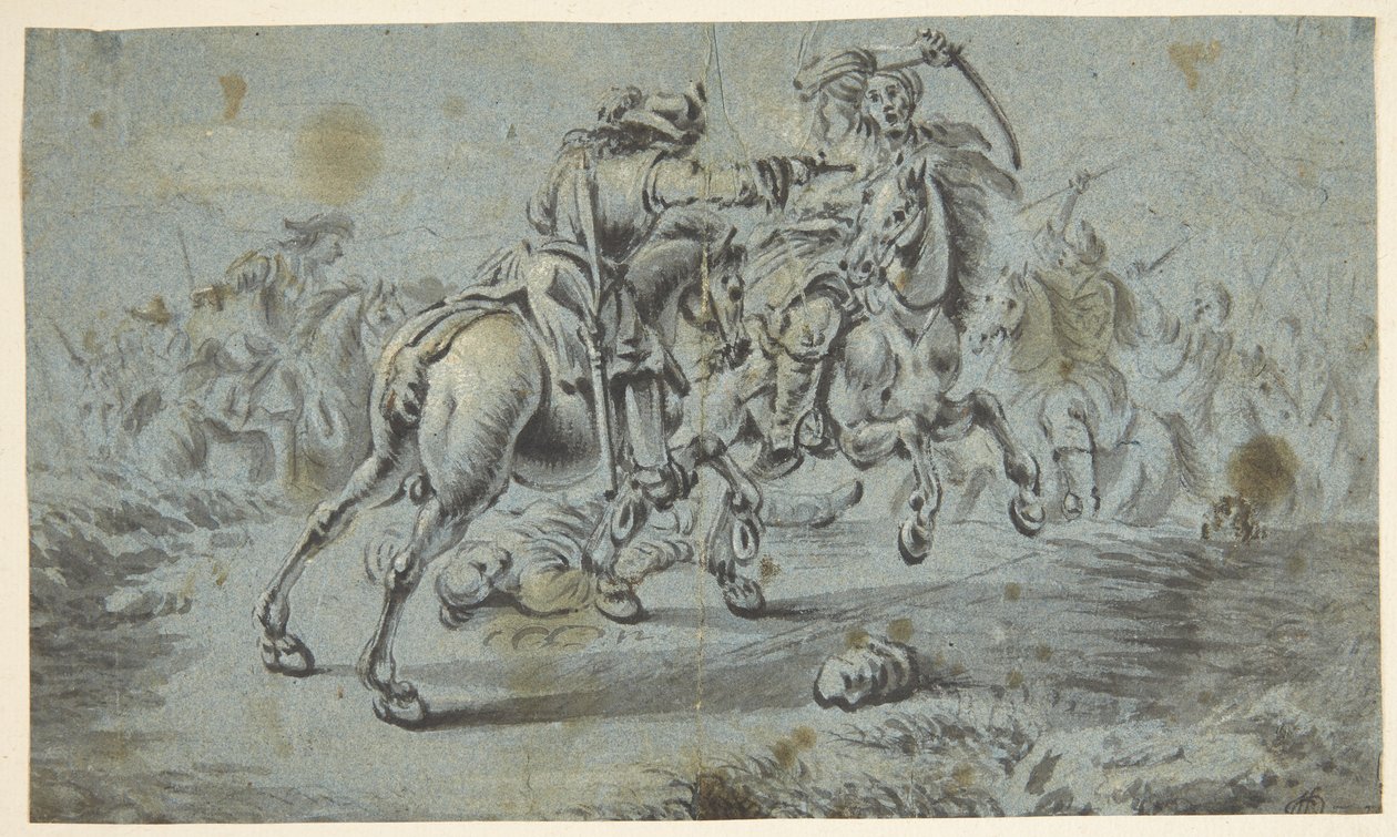 Scène de bataille de cavaliers avec des Turcs? - Johann Georg von Bemmel