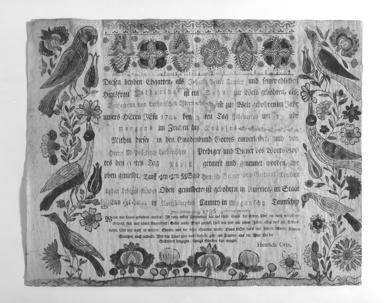 Certificat de naissance et de baptême - Johann Heinrich Otto