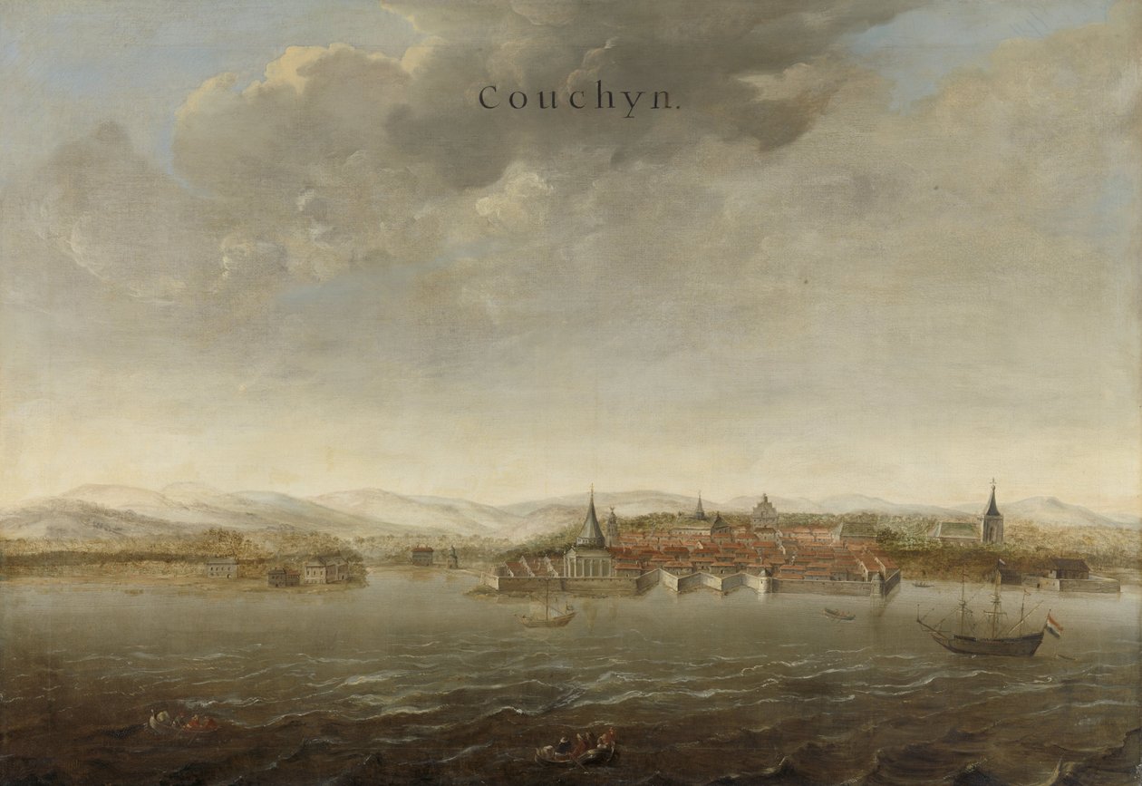 Vue de Cochin sur la côte de Malabar en Inde, vers 1662-3 - Johannes Vinckeboons