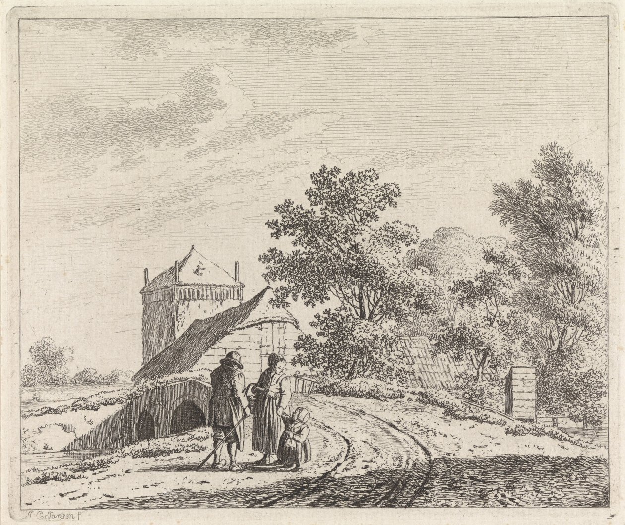Paysage avec pont en pierre - Johannes Christiaan Janson