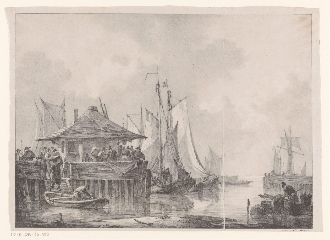 Animation dans un port - Johannes Christiaan Schotel