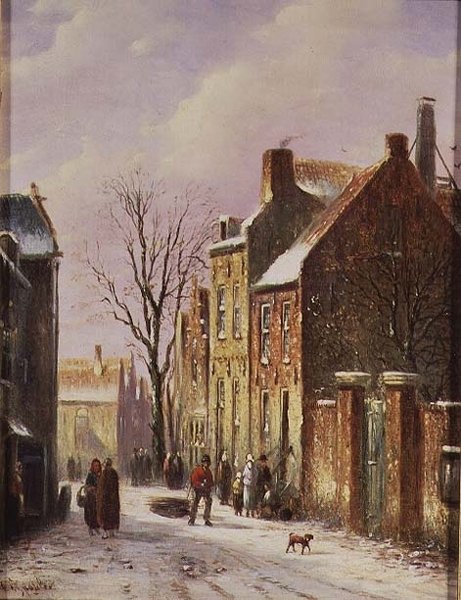 Scène de rue en hiver - Johannes Franciscus Spohler