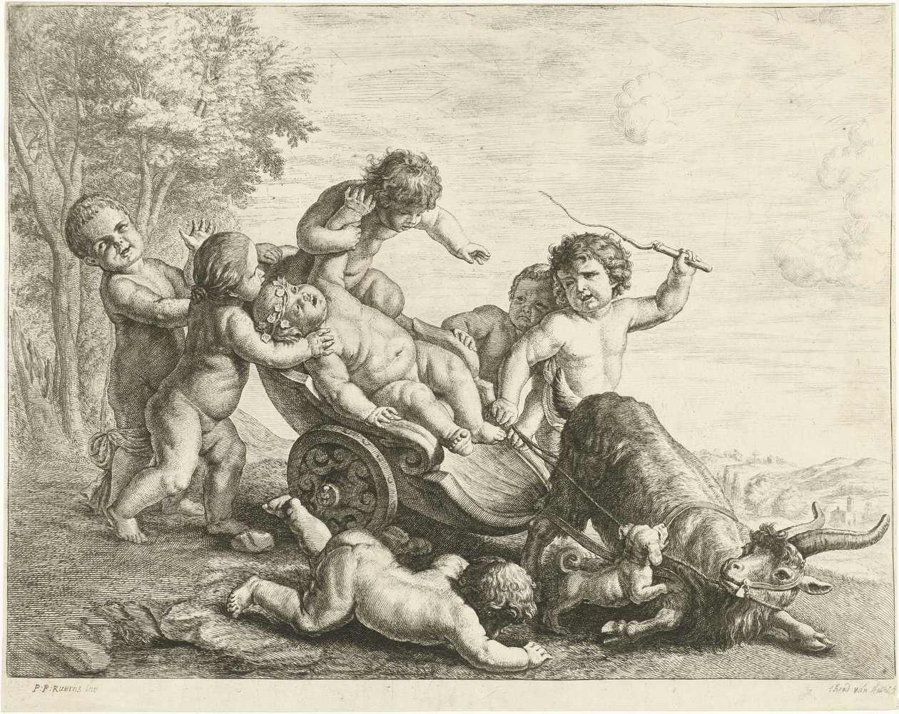 Putti avec un chariot tiré par des boucs - Johannes Gronsveld