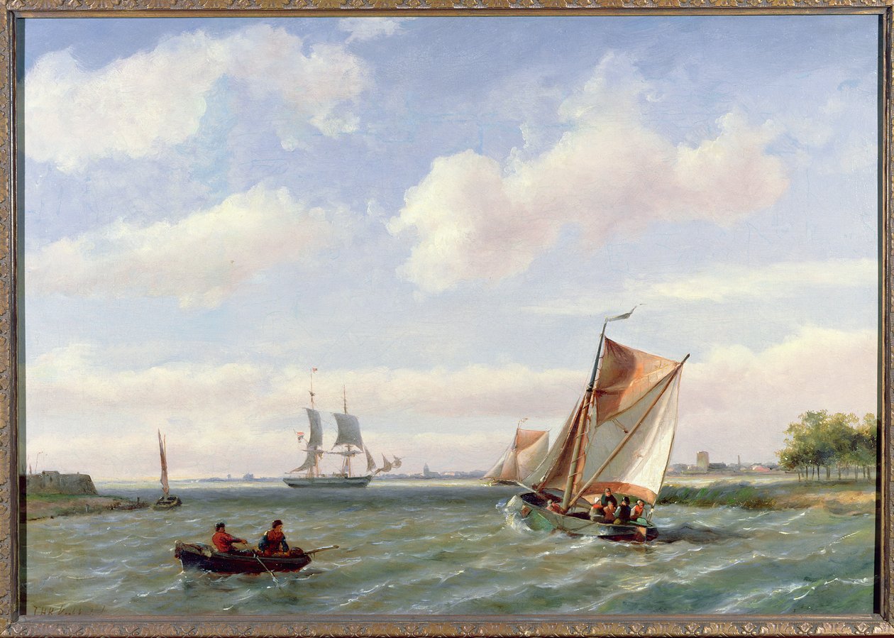 Bateau de pêche dans un estuaire - Johannes Hermann Barend Koekkoek