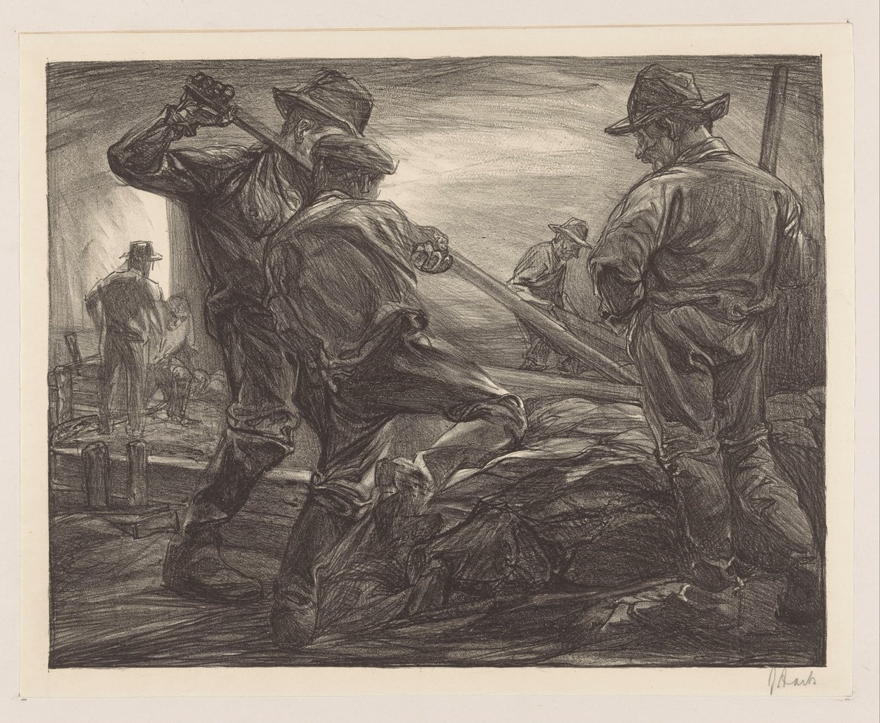 Travailleurs de digue - Johannes Josephus Aarts (signed by artist)