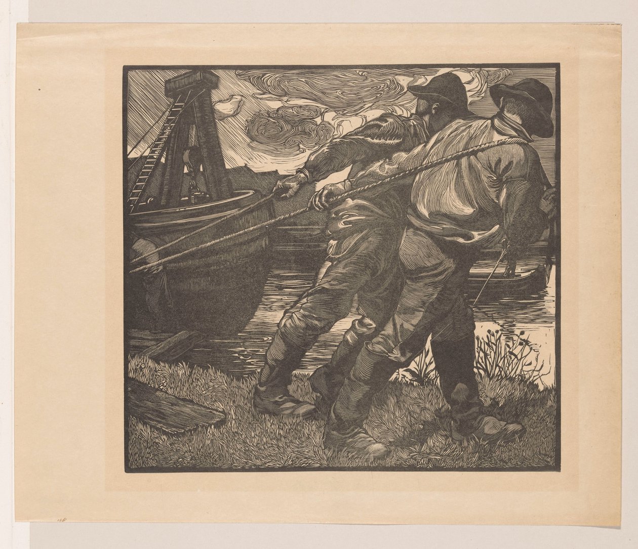 Travailleurs avec des cordes sur la rive - Johannes Josephus Aarts