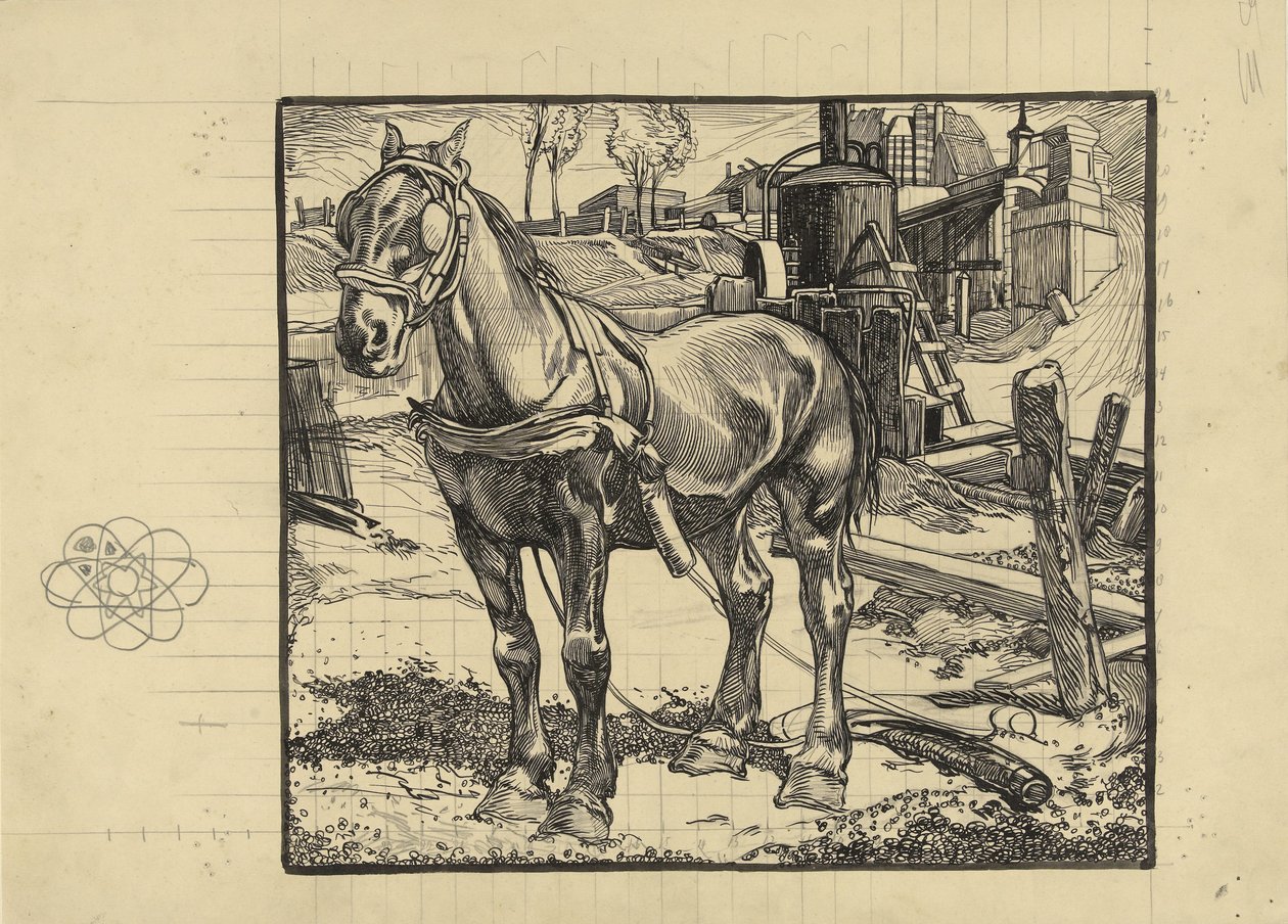 Cheval de travail, se reposant près d