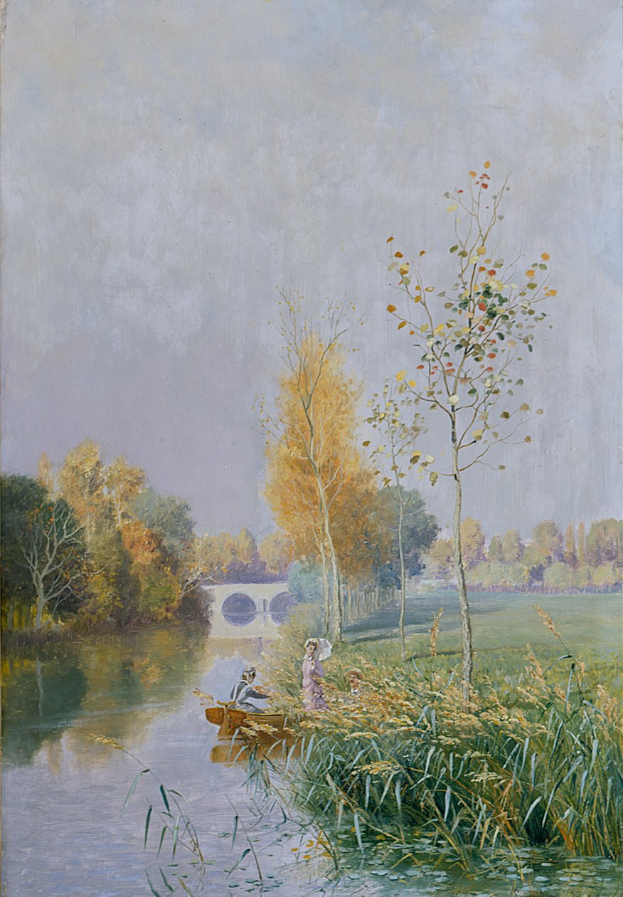 Personnes dans un paysage fluvial - Johannes Martin Grimelund