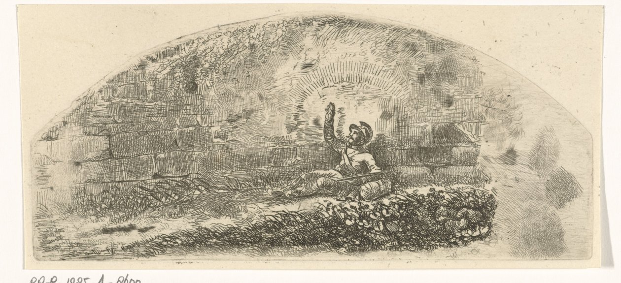 Soldat assis contre un mur - Johannes Mock