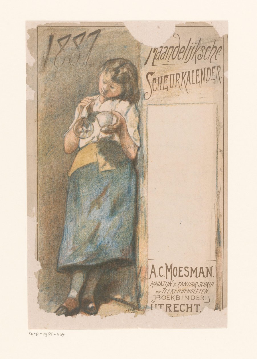 Calendrier éphéméride avec une fille soufflant des bulles - Johannes Moesman