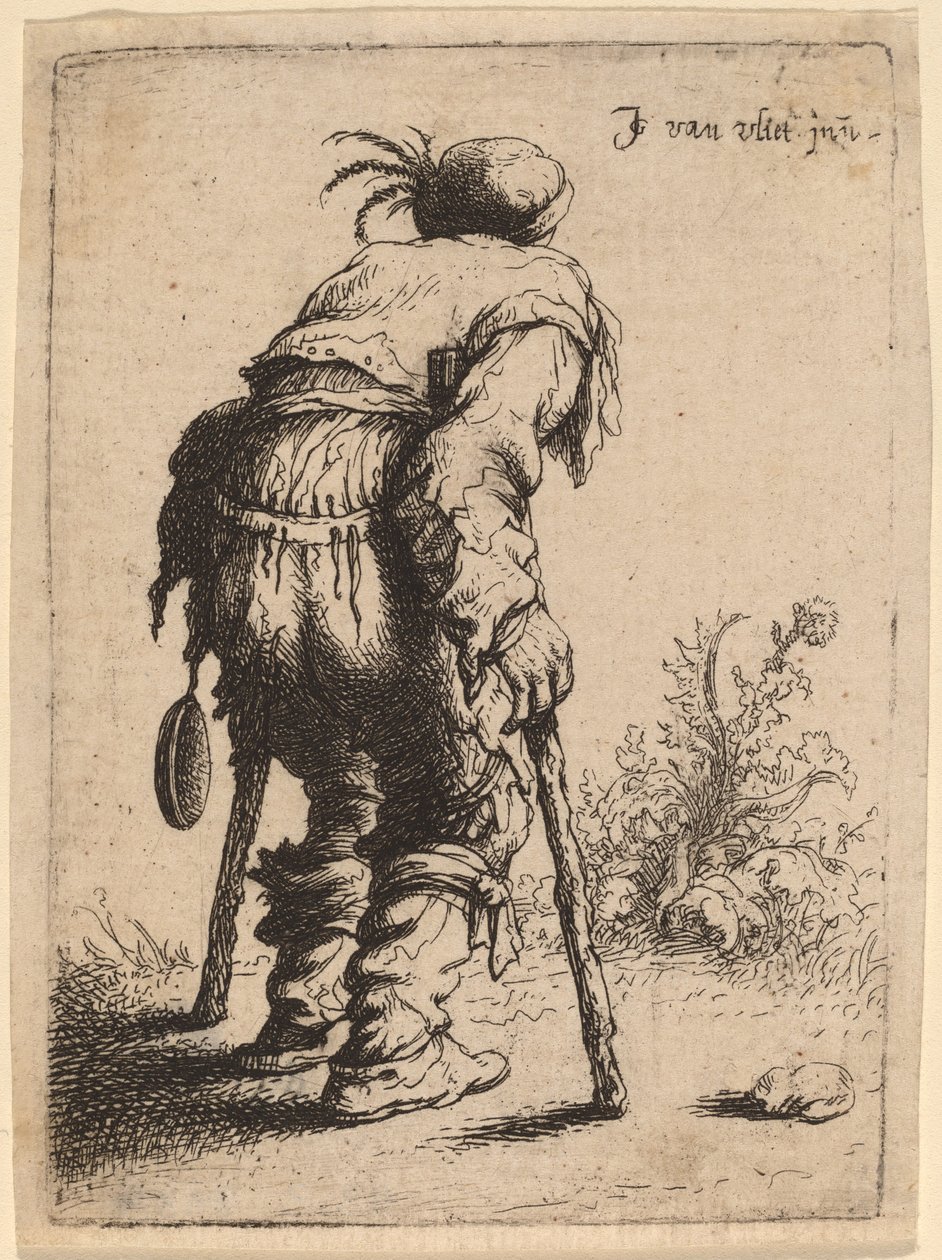 Mendiant avec deux béquilles - Johannes van Vliet