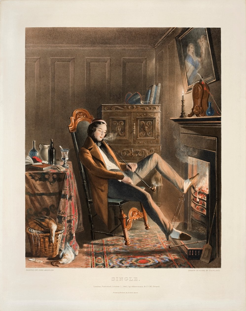 Célibataire, litho par Thomas Fairland, publié par Ackermann et Co., 1840 - John Absolon