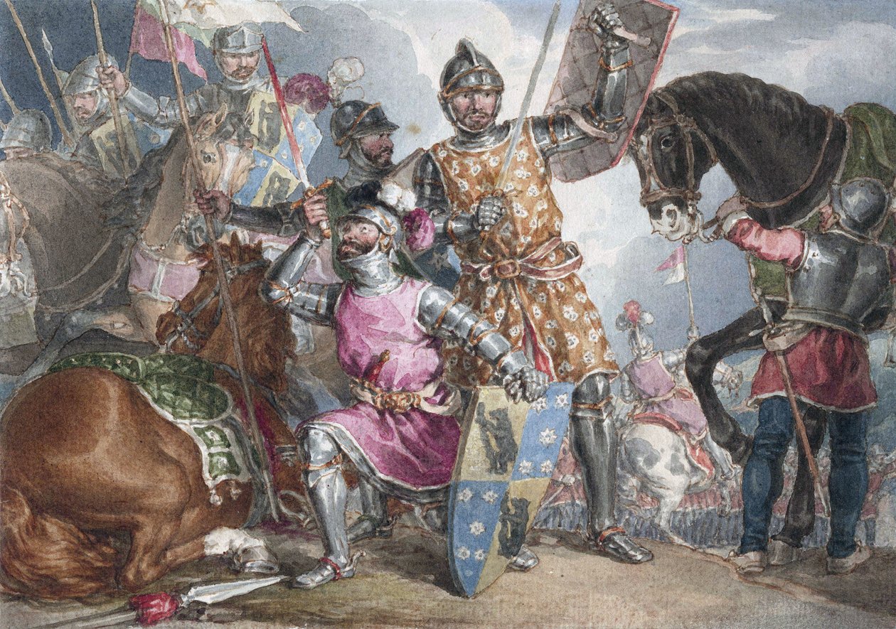 Roi Henri VI, partie III, acte II, scène III, Warwick, Edward et Richard à la bataille de Towton - John Augustus Atkinson