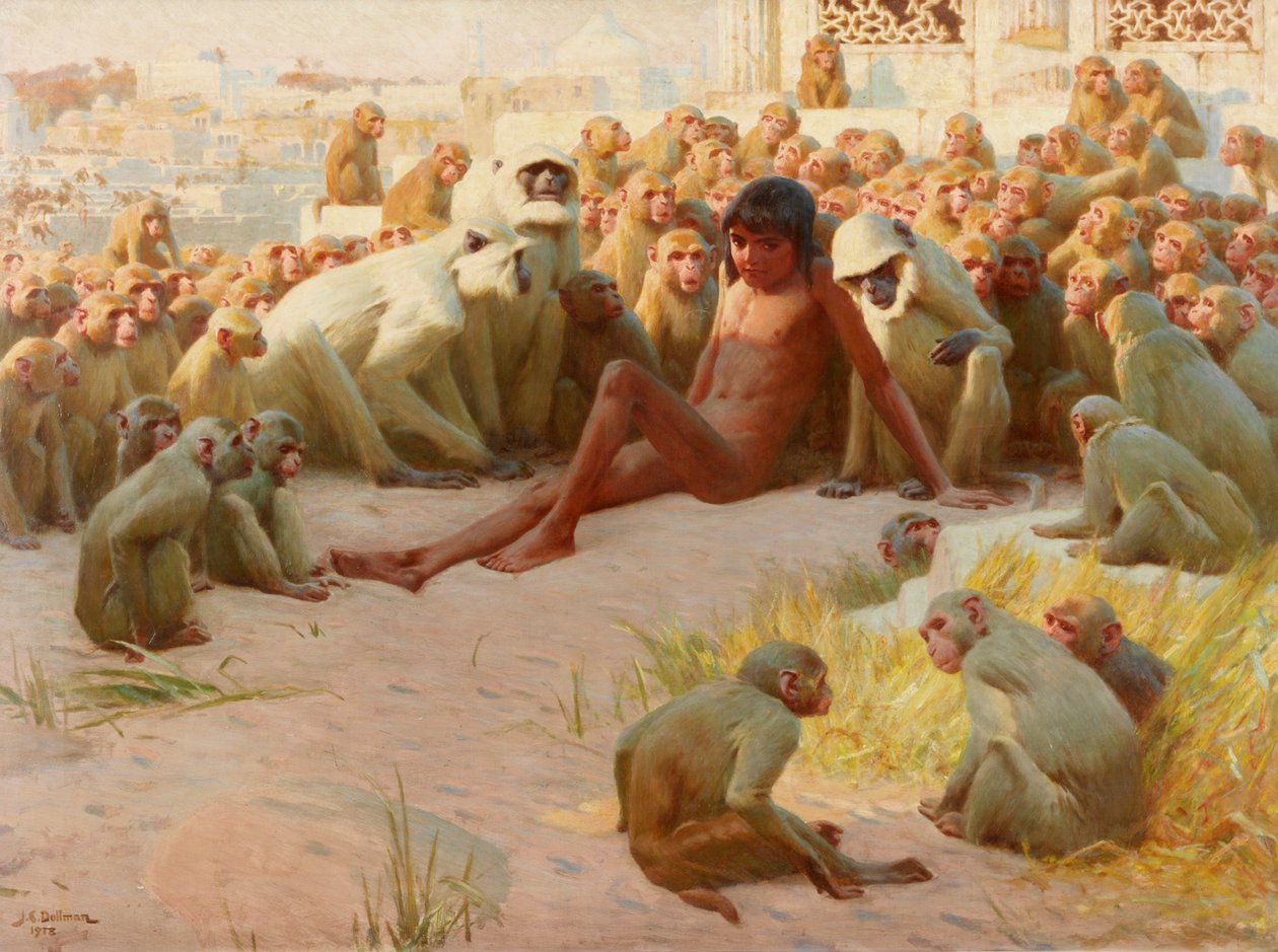 Mowgli nommé chef des Bandar-log, 1918 - John Charles Dollman