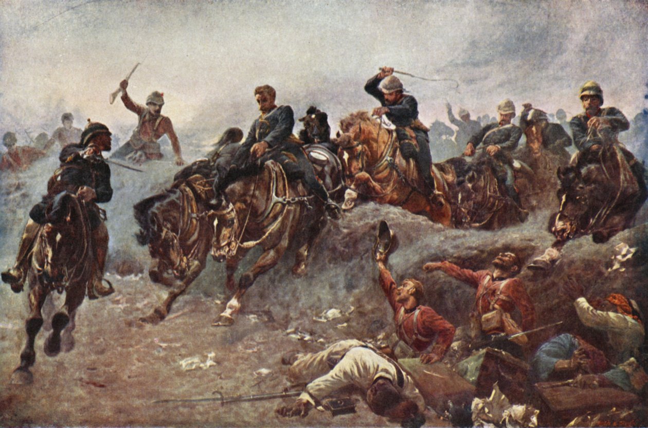 Artillerie britannique entrant dans les lignes ennemies à Tel el-Kebir, 1882 - John Charlton