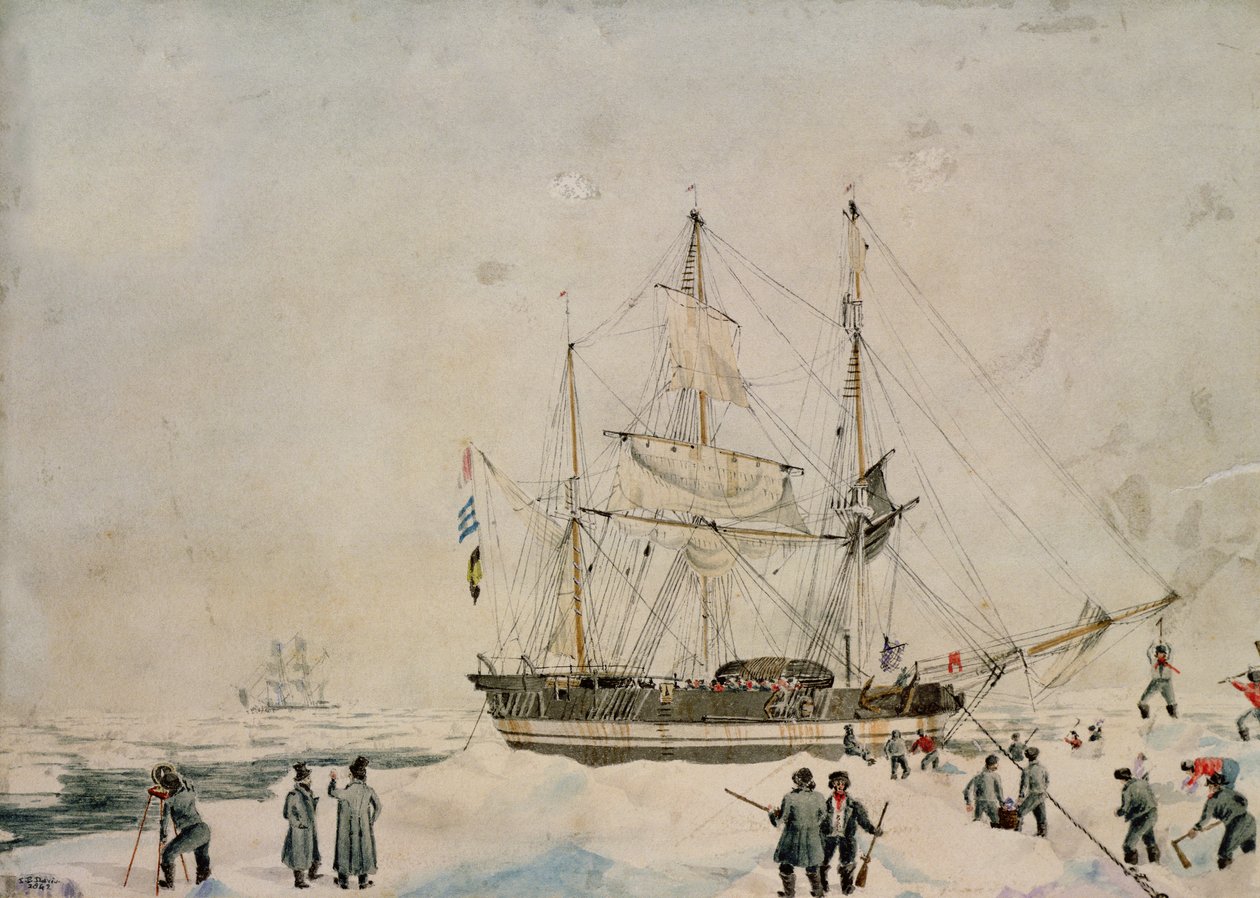 Marche dans la banquise, expédition Ross, 1842 - John Edward Davis