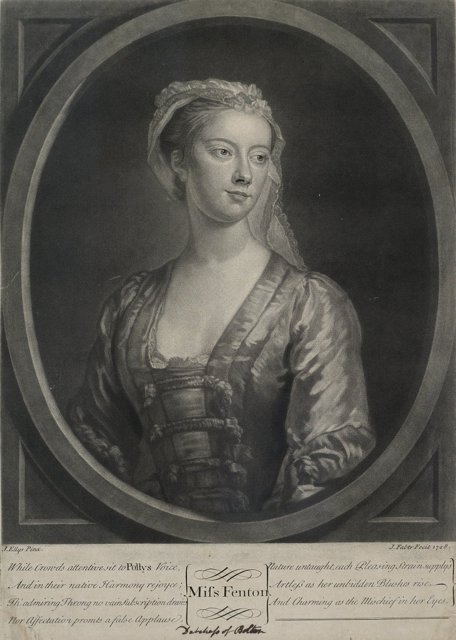 Mlle Fenton, gravée par John Faber le Jeune (vers 1695-1756), 1728 - John Ellys