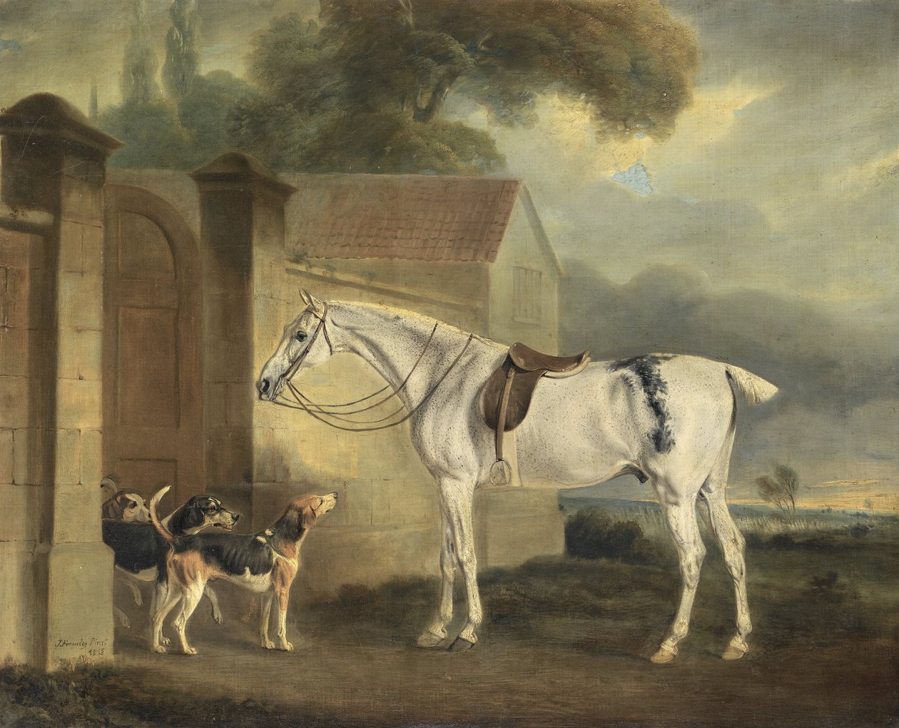 Le chasseur gris de Lord Lonsdale, Brass, à Cottesmore avec les chiens de Cottesmore - John Ferneley